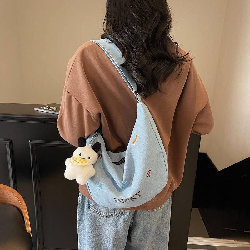 Spring and summer denim versatile crossbody bag women's simple dumpling bag large capacity student shoulder bag