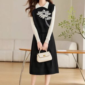 Nobein winter college style knitted dress fashionable two-piece set