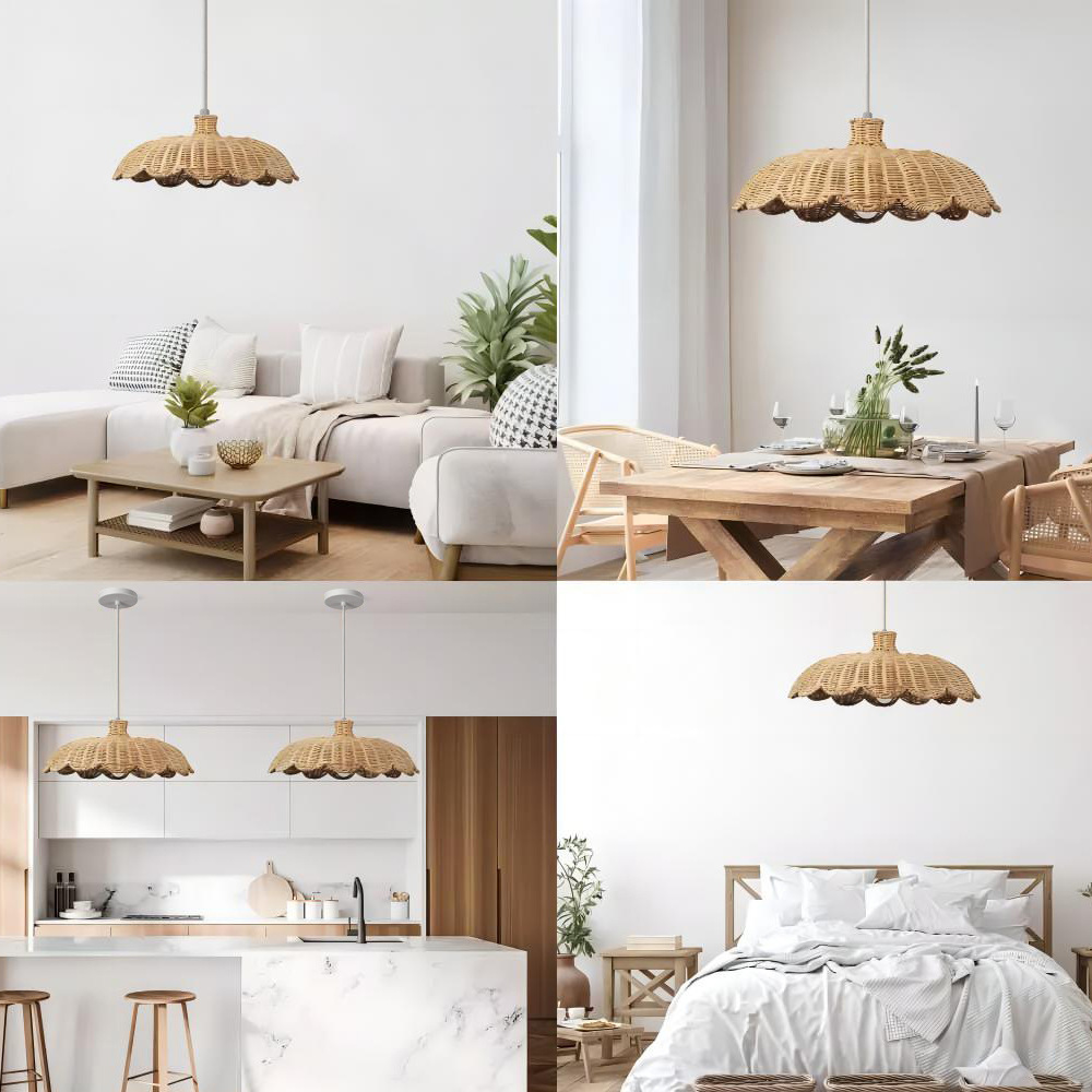 Fengteng weaving lampshade home restaurant Zen tea room hand-woven chandeliers hotel homestay retro bamboo weaving lamp