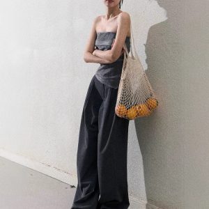 / "Cycle Journey" Tulle Slim Slim Strap Top Casual Lace Wide Legs Pants Set