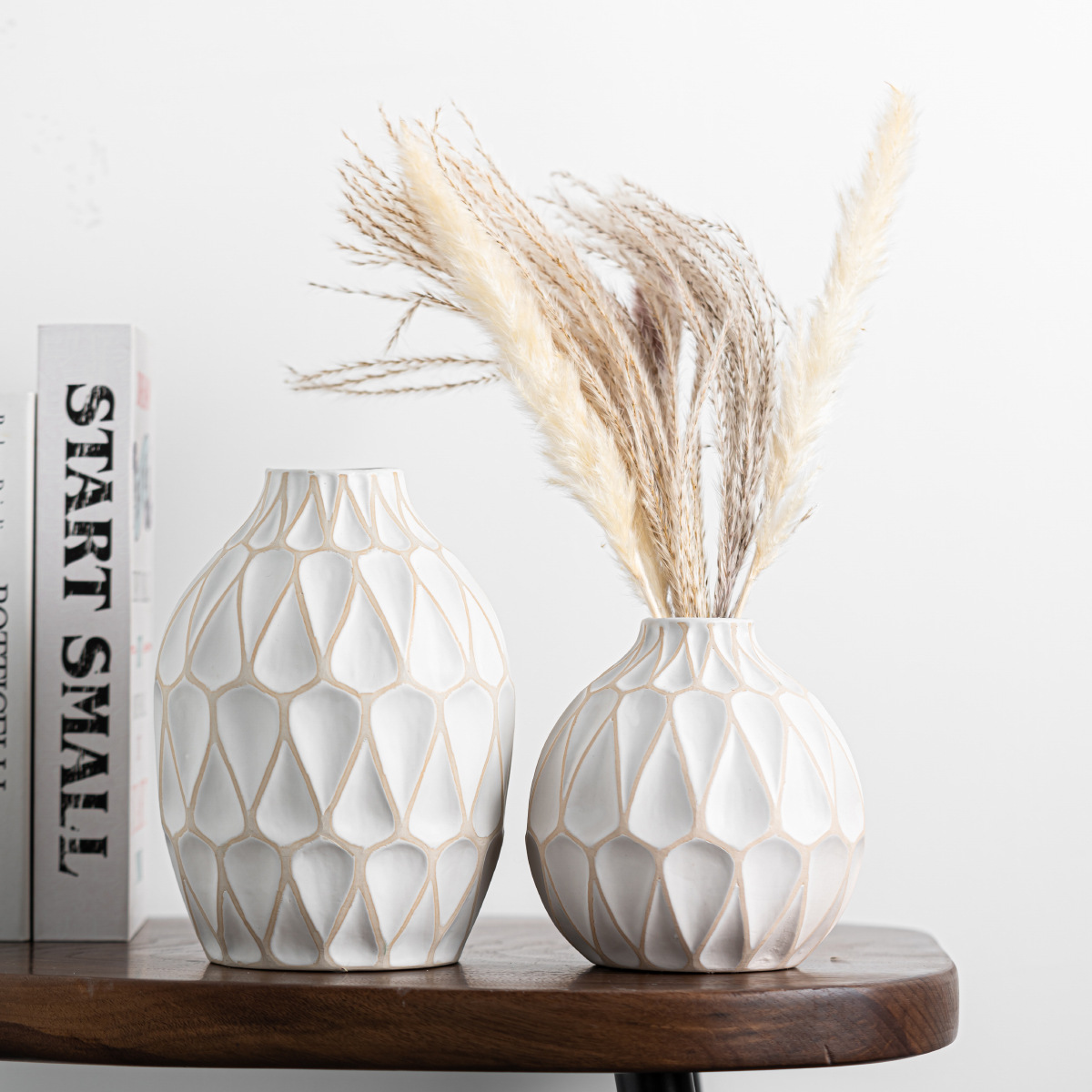 Damon modern simple vase ornaments geometric handmade home accessories countertop white simulated dry flowers