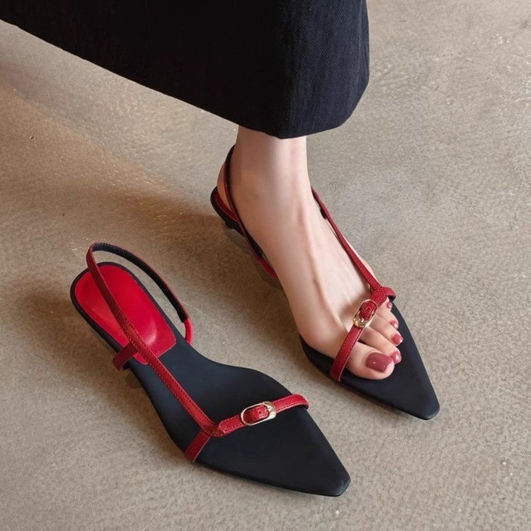 Wanziyan French minimalist style pointed toe sandals for women wearing soft leather strap buckle high heels simple sandals