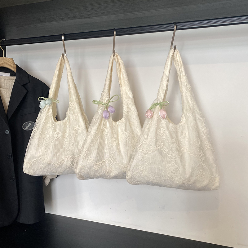 Summer fresh lace flower embroidered canvas bag versatile vest bag travel travel cloth bag one-shoulder tote bag